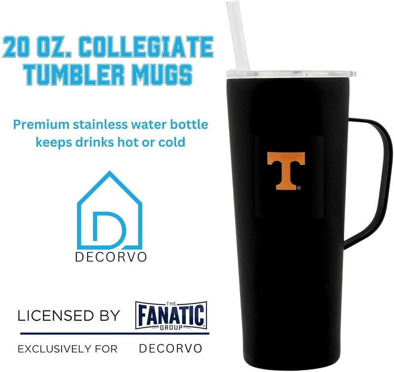 Decorvo NCAA 20 oz. Stainless Steel Tumbler with Handle - Officially Licensed Double Walled Insulated Roadie with Slide Lid and Straw (Tennessee Logo - Black) - Image 4